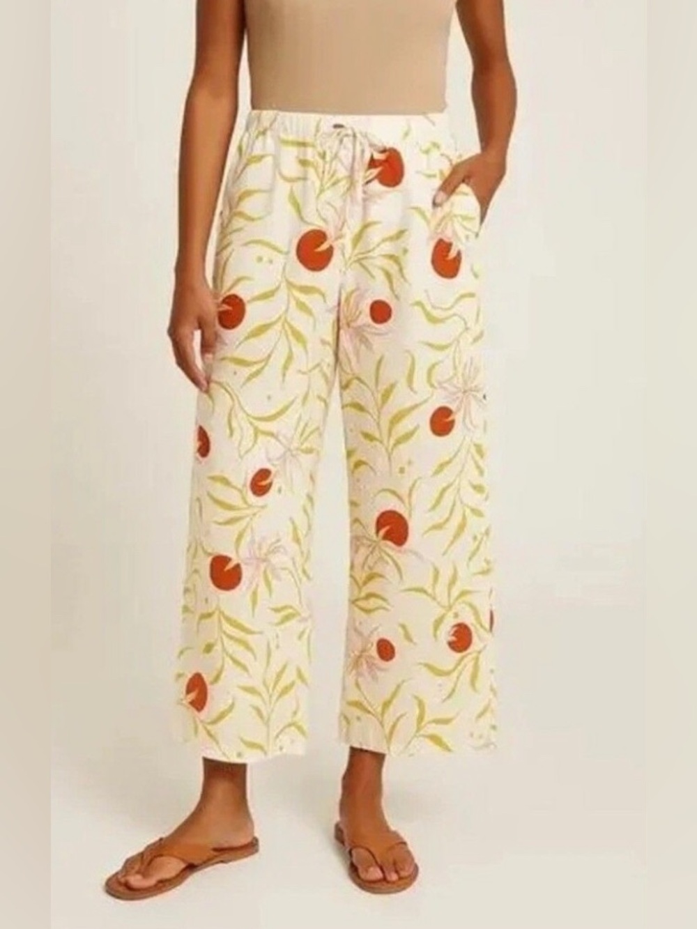 CALYPSO ST. BARTH 100% Linen Wide Leg Floral/Fruit Print Pants Size XL